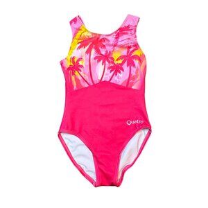 QUATRO Palm Tree Pink Gymnastics Leotard Girls CME 8 Limited Edition Socal  Leo